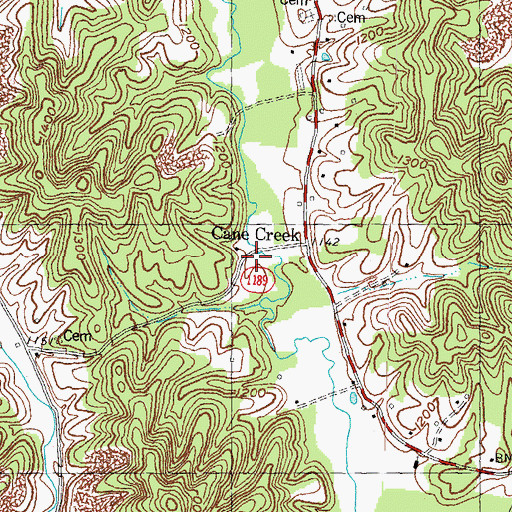 Topographic Map of Cane Creek, KY