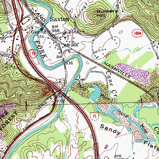 Topographic Map of Cane Creek, KY