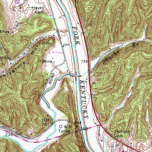 Topographic Map of Cane Creek, KY