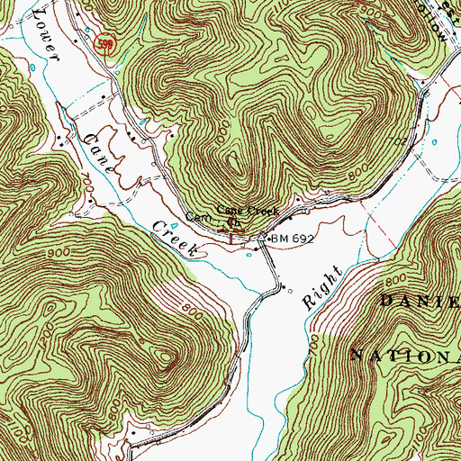 Topographic Map of Cane Creek Church, KY