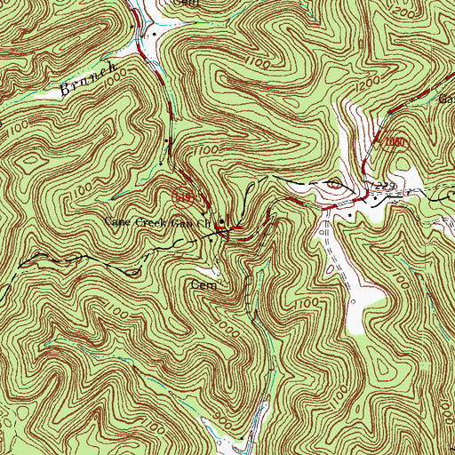 Topographic Map of Cane Creek Gap Church, KY