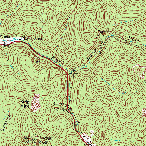 Topographic Map of Cane Fork, KY