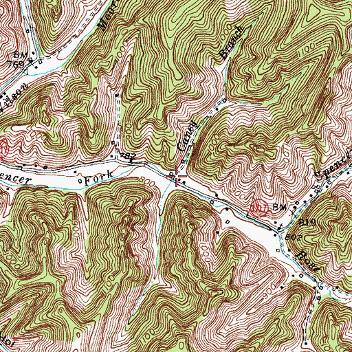 Topographic Map of Caney Branch, KY