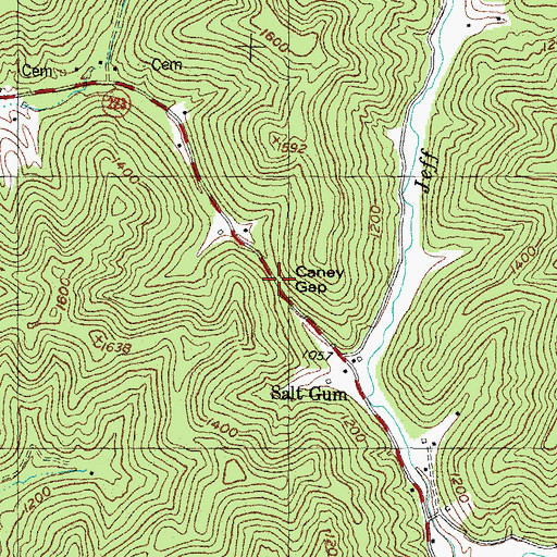 Topographic Map of Caney Gap, KY