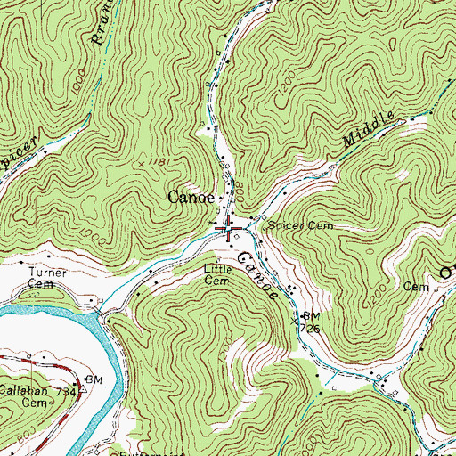 Topographic Map of Canoe, KY