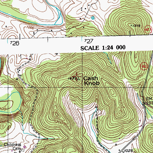 Topographic Map of Cash Knob, KY