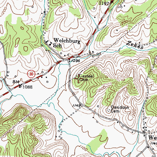 Topographic Map of Castee Cemetery, KY
