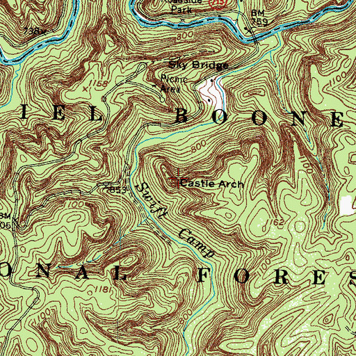 Topographic Map of Castle Arch, KY