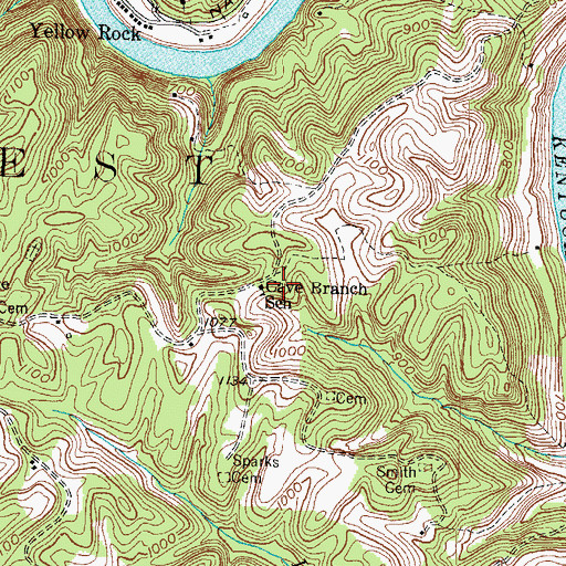 Topographic Map of Cave Branch School, KY