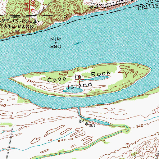 Topographic Map of Cave in Rock Island, KY