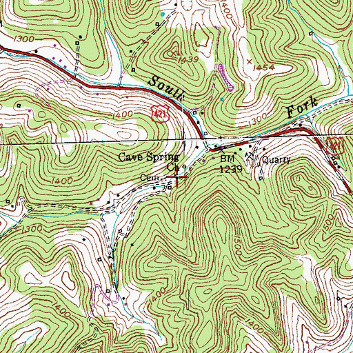 Topographic Map of Cave Spring Church, KY