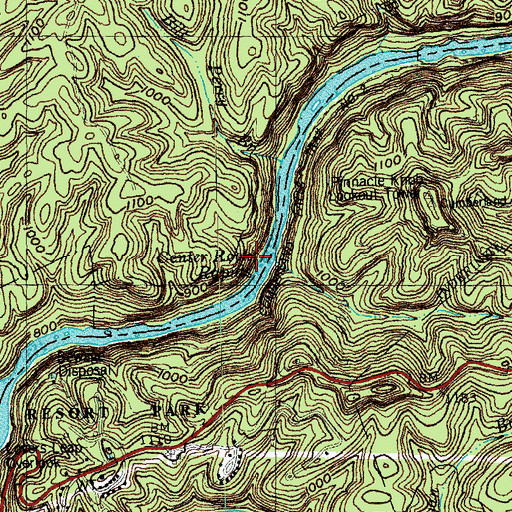 Topographic Map of Center Rock Rapids, KY