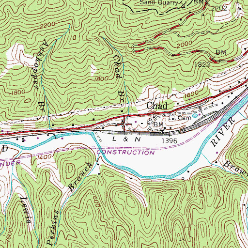 Topographic Map of Chad Branch, KY