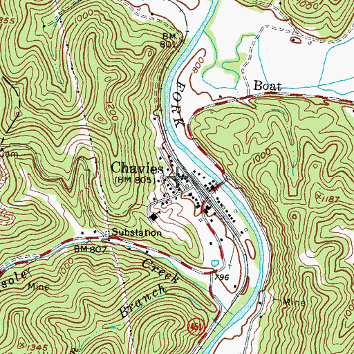 Topographic Map of Chavies, KY