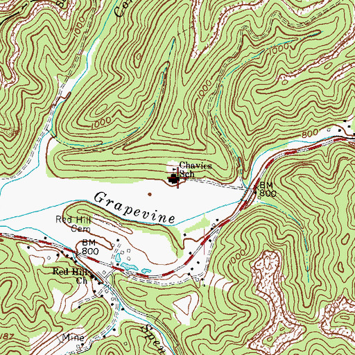 Topographic Map of Chavies Elementary School, KY