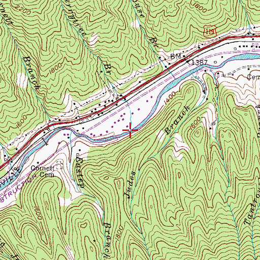 Topographic Map of Cherrytree Branch, KY