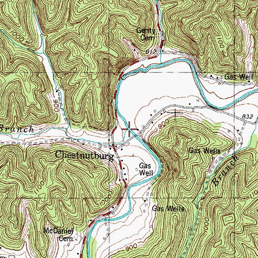 Topographic Map of Chestnut Branch, KY