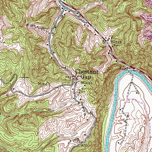 Topographic Map of Chestnut Gap, KY