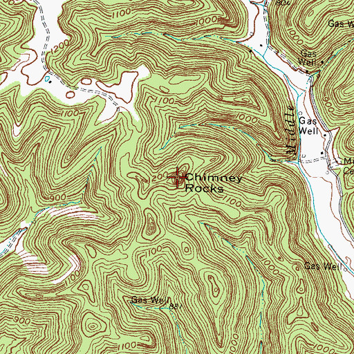 Topographic Map of Chimney Rocks, KY