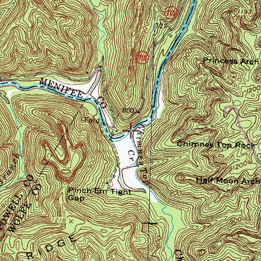 Topographic Map of Chimney Top Creek, KY