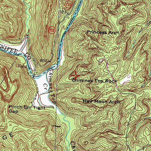 Topographic Map of Chimney Top Rock, KY