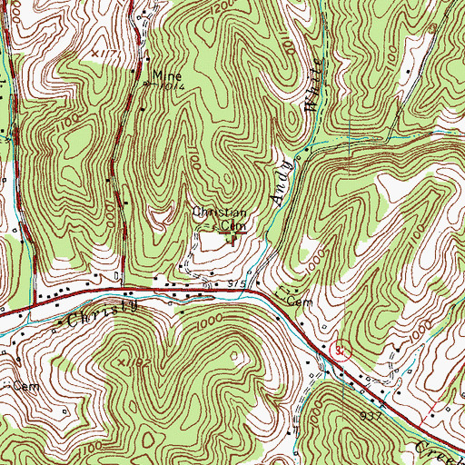 Topographic Map of Christian Cemetery, KY