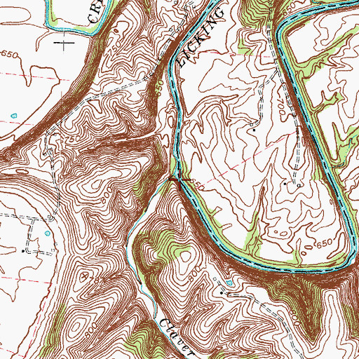 Topographic Map of Claver Branch, KY