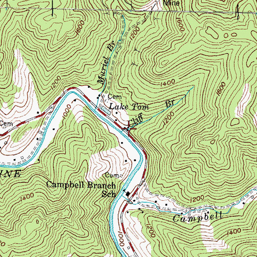 Topographic Map of Cliff Branch, KY
