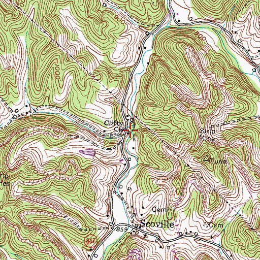 Topographic Map of Clifty Church, KY