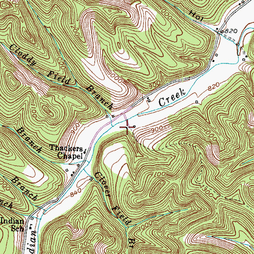 Topographic Map of Cloddy Field Branch, KY