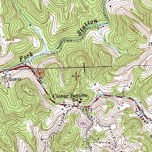 Topographic Map of Clover Bottom, KY