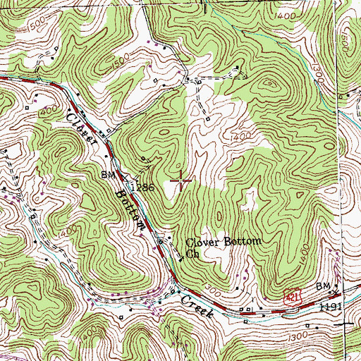 Topographic Map of Clover Bottom Church, KY