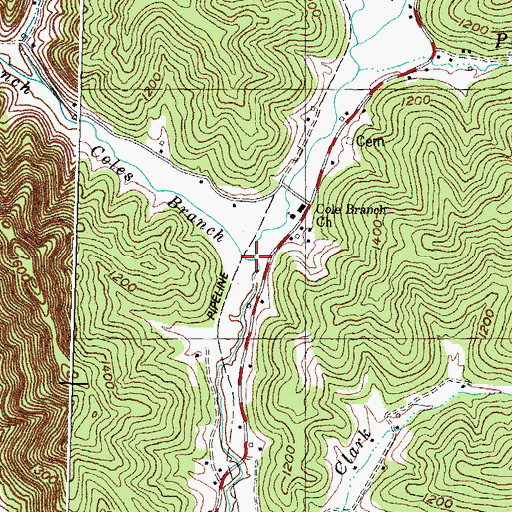 Topographic Map of Coles Branch, KY