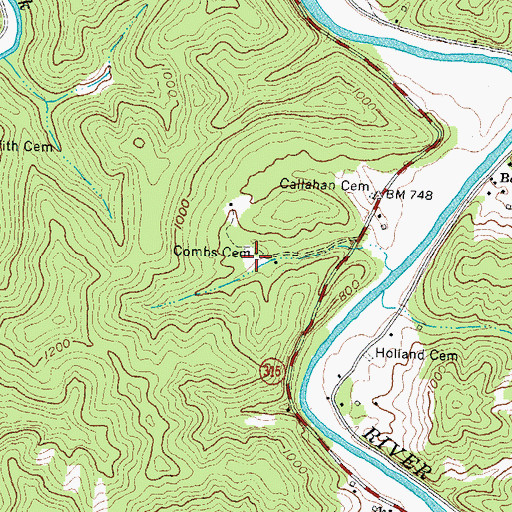 Topographic Map of Combs Cemetery, KY