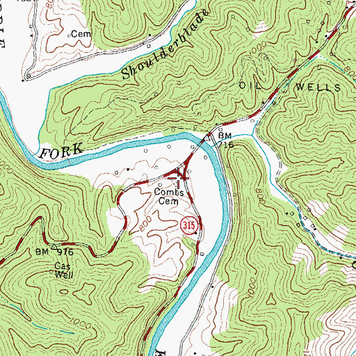 Topographic Map of Combs Cemetery, KY