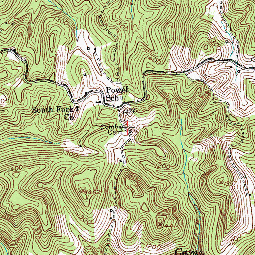 Topographic Map of Combs Cemetery, KY