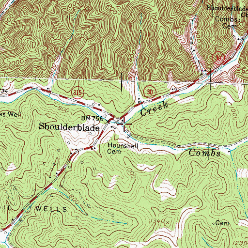 Topographic Map of Combs Fork, KY
