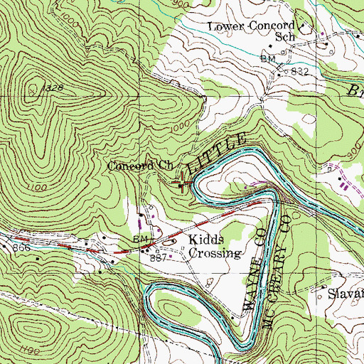 Topographic Map of Concord Baptist Church, KY