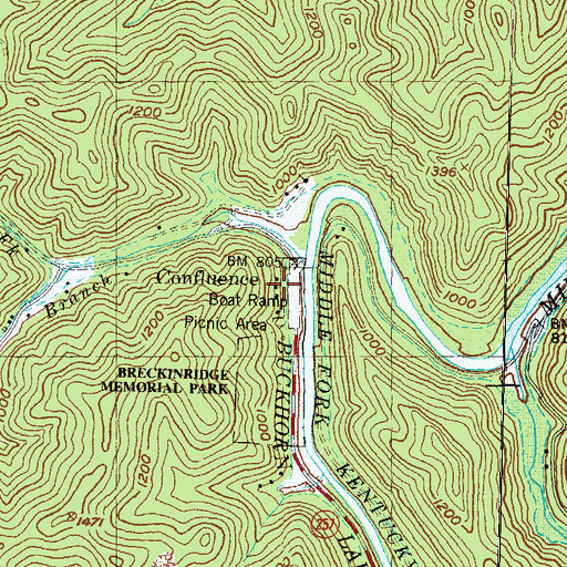 Topographic Map of Confluence, KY