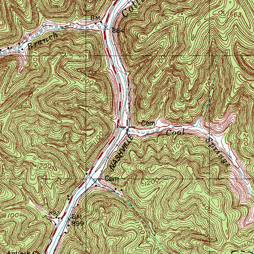 Topographic Map of Cool Springs Branch, KY