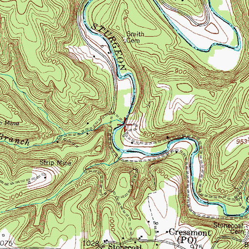 Topographic Map of Cooperas Cave Branch, KY