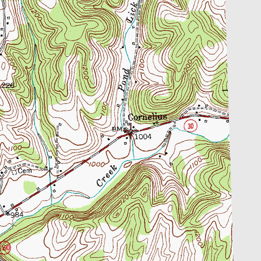 Topographic Map of Cornelius, KY