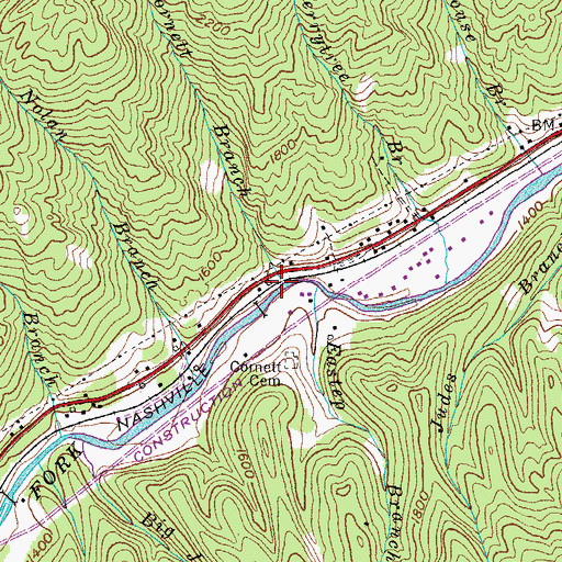 Topographic Map of Cornett Branch, KY