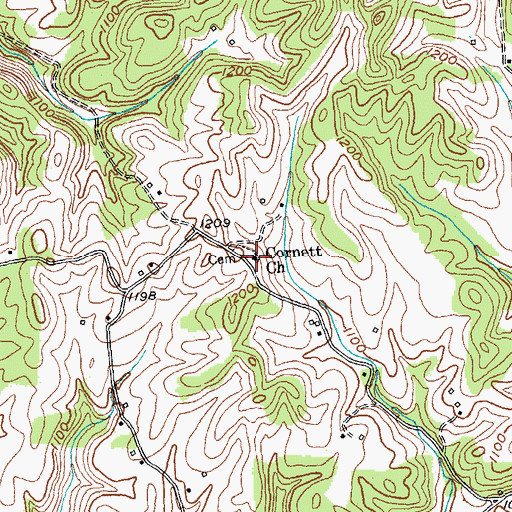 Topographic Map of Cornett Church, KY