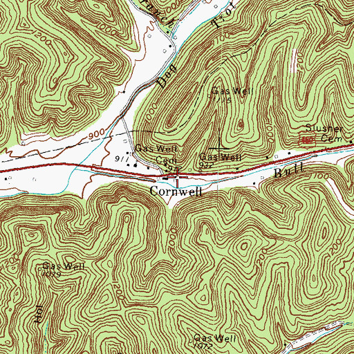 Topographic Map of Cornwell, KY