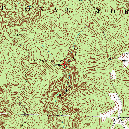 Topographic Map of Cottage Furnace Ruins, KY