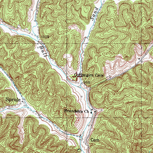 Topographic Map of Cottongim Cemetery, KY