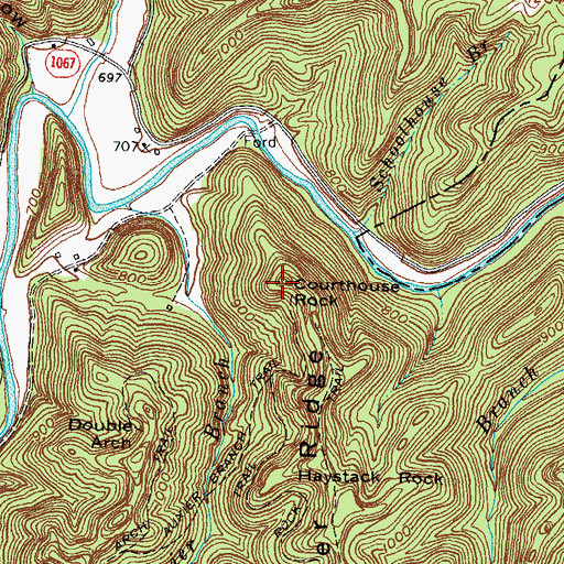 Topographic Map of Courthouse Rock, KY