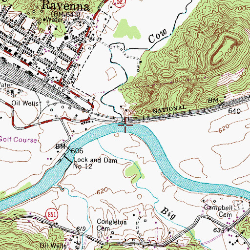 Topographic Map of Cow Creek, KY