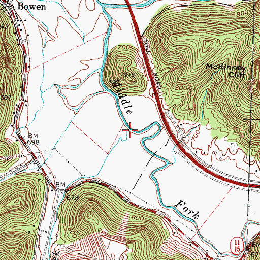 Topographic Map of Cow Creek, KY